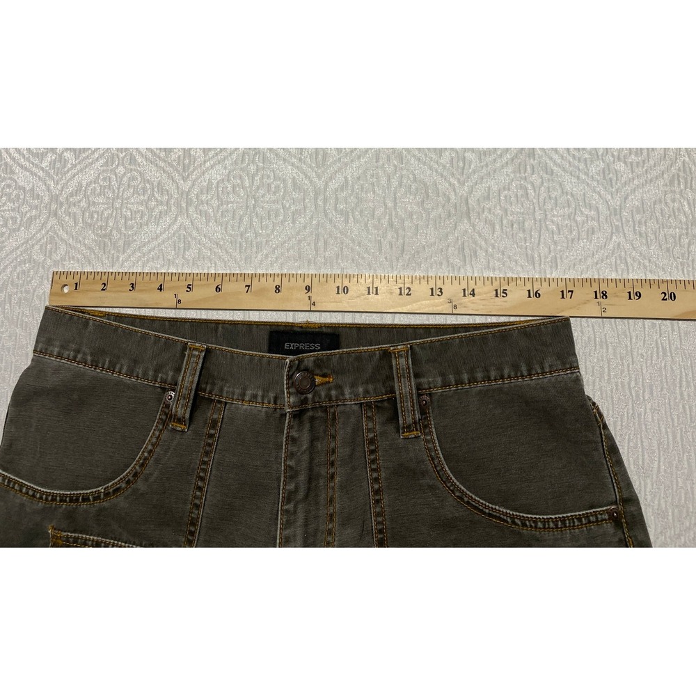 Vintage Express Cargo Pants 34x30 Faded Olive Green Wide Leg Utility Y2K Grunge - Picture 5 of 8